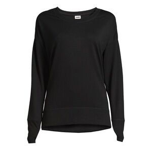 Women's Long Sleeve Drop Shoulder Soft T-Shirt Top with Side Slit. Black